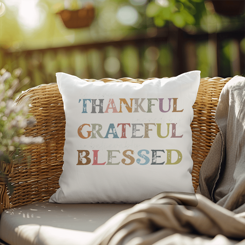 Thankful Grateful Blessed | Outdoor Pillow