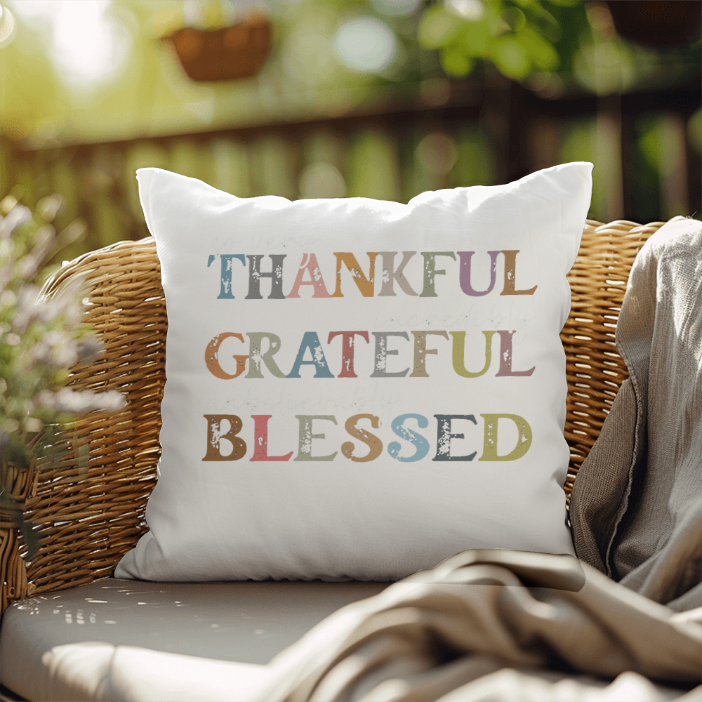 Thankful Grateful Blessed | Outdoor Pillow