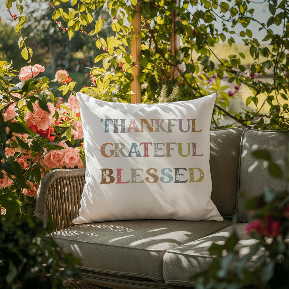 Thankful Grateful Blessed | Outdoor Pillow